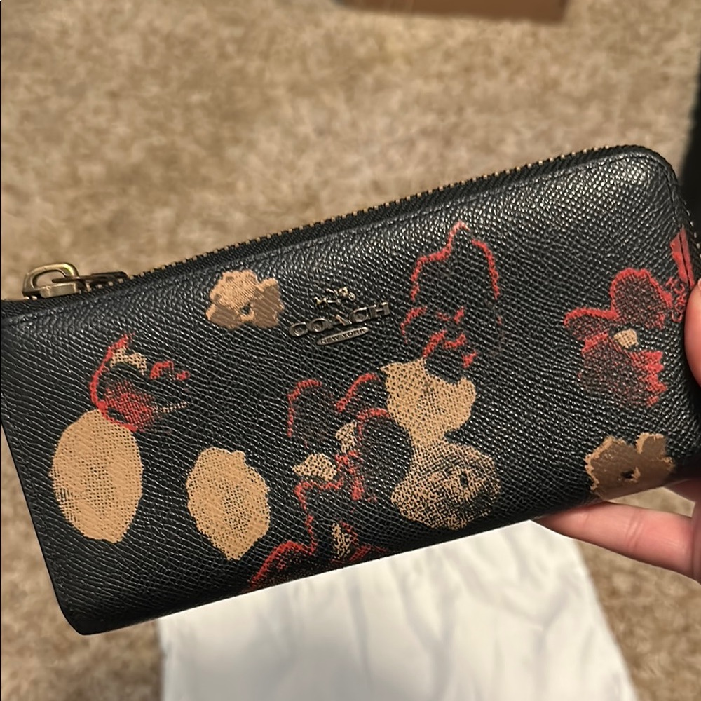 Coach Black and Red Floral Leather Wallet